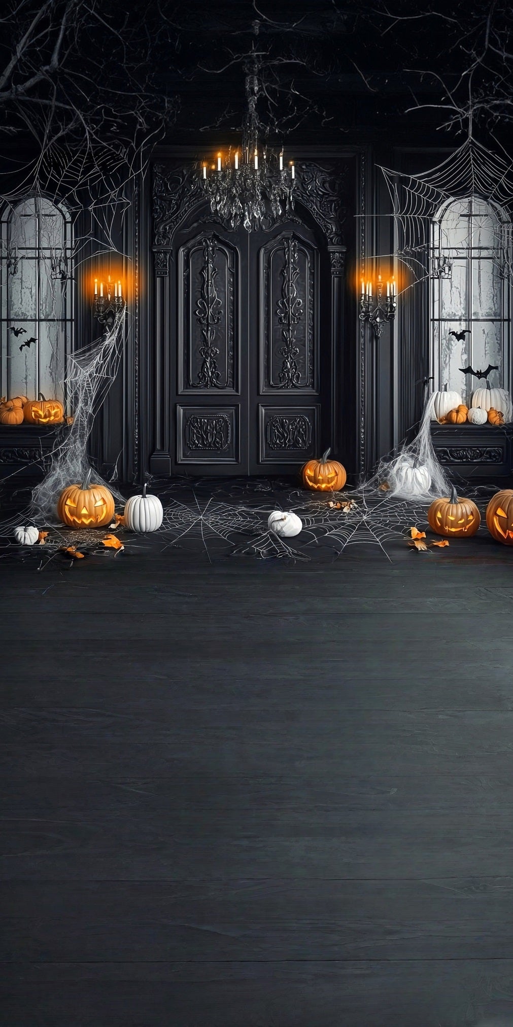 Toile de fond Sweep Halloween Murs Vintages Noirs Couverts de Toiles d’Araignée MRR8-54