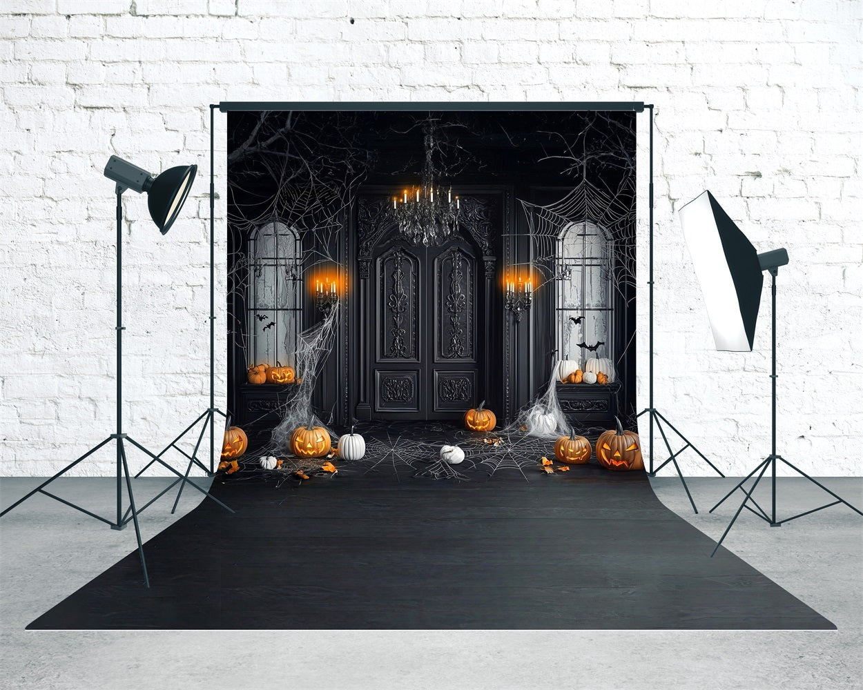 Toile de fond Sweep Halloween Murs Vintages Noirs Couverts de Toiles d’Araignée MRR8-54