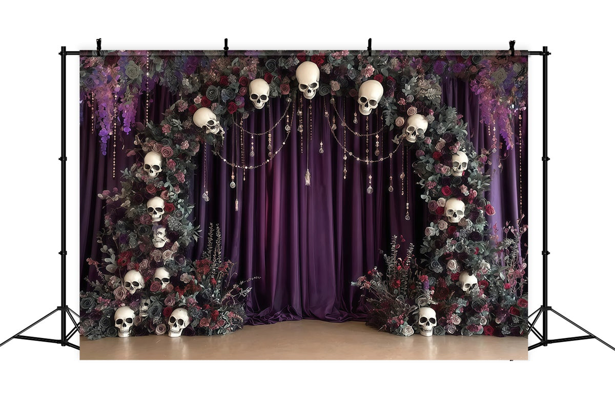Toile photo halloween Arche Crâne Fleurs Mystère Violet MRR8-6