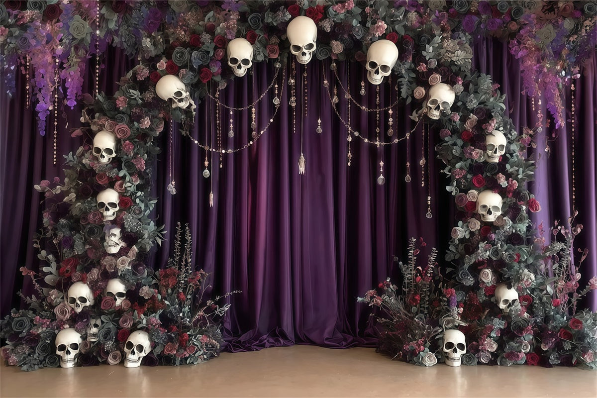 Toile photo halloween Arche Crâne Fleurs Mystère Violet MRR8-6