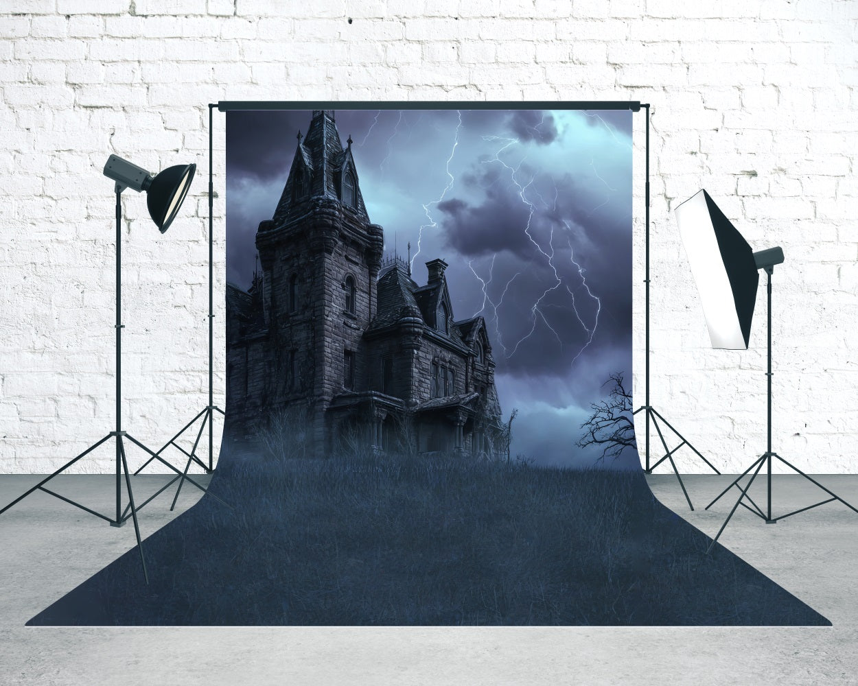 Toile de fond Sweep Halloween Fantomatique Mur de Brique Vintage Nuit Éclair MRR8-62