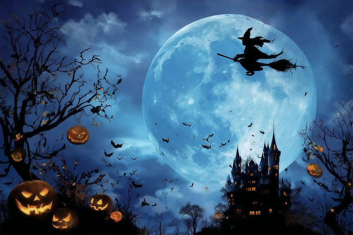 Fond photo halloween Château Sorcière Forêt Mystique MRR8-7