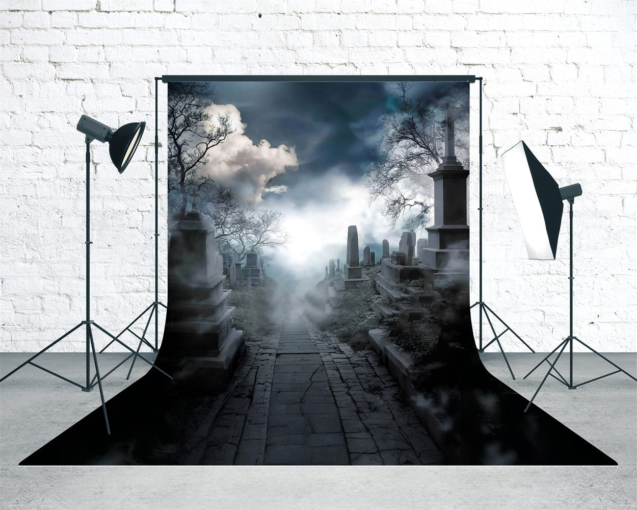 Toile de fond Sweep Halloween Cimetière Silencieux Brumeux MRR8-70