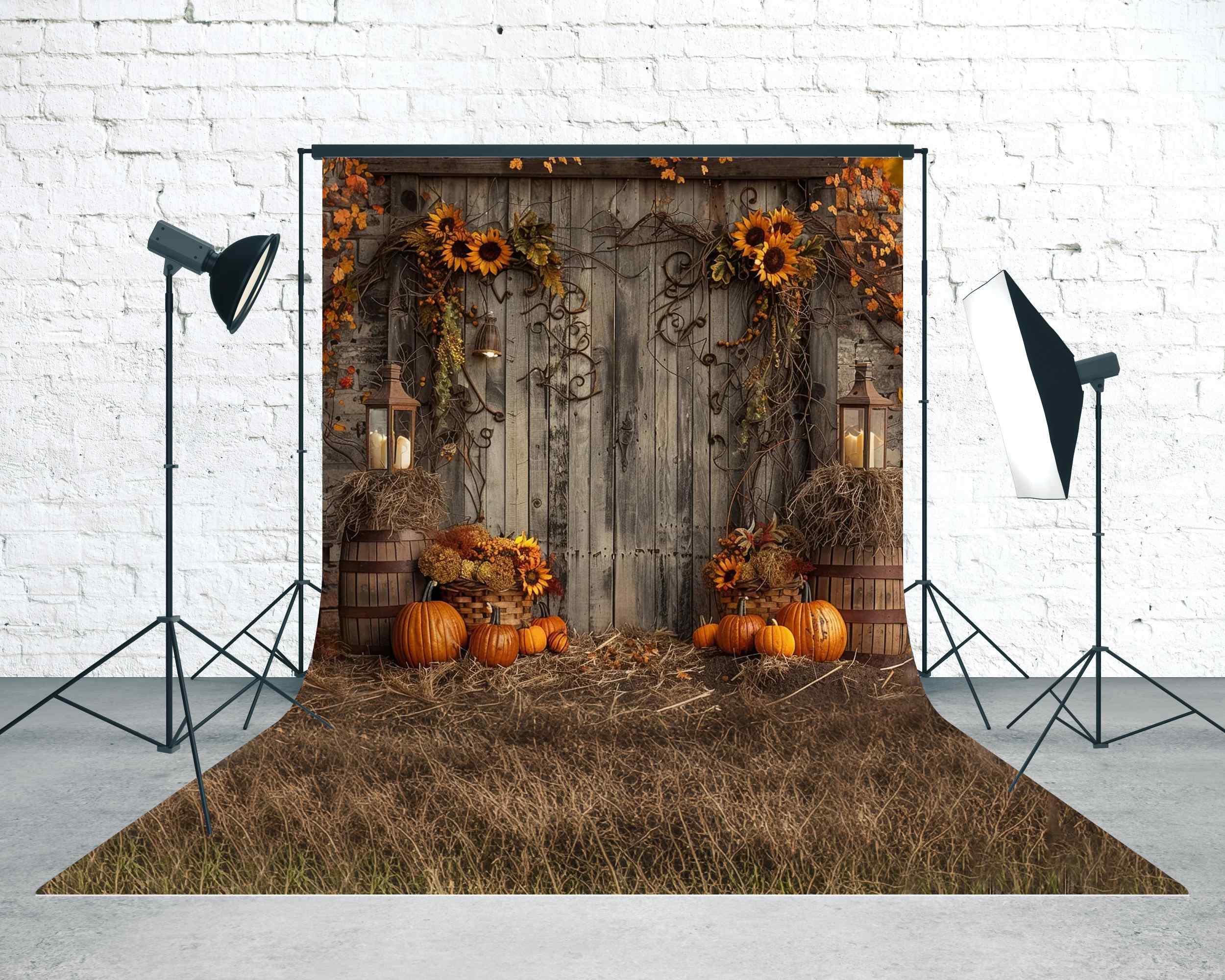 Toile de fond Sweep Western Porche Rustique Tournesols Citrouilles MRR8-77
