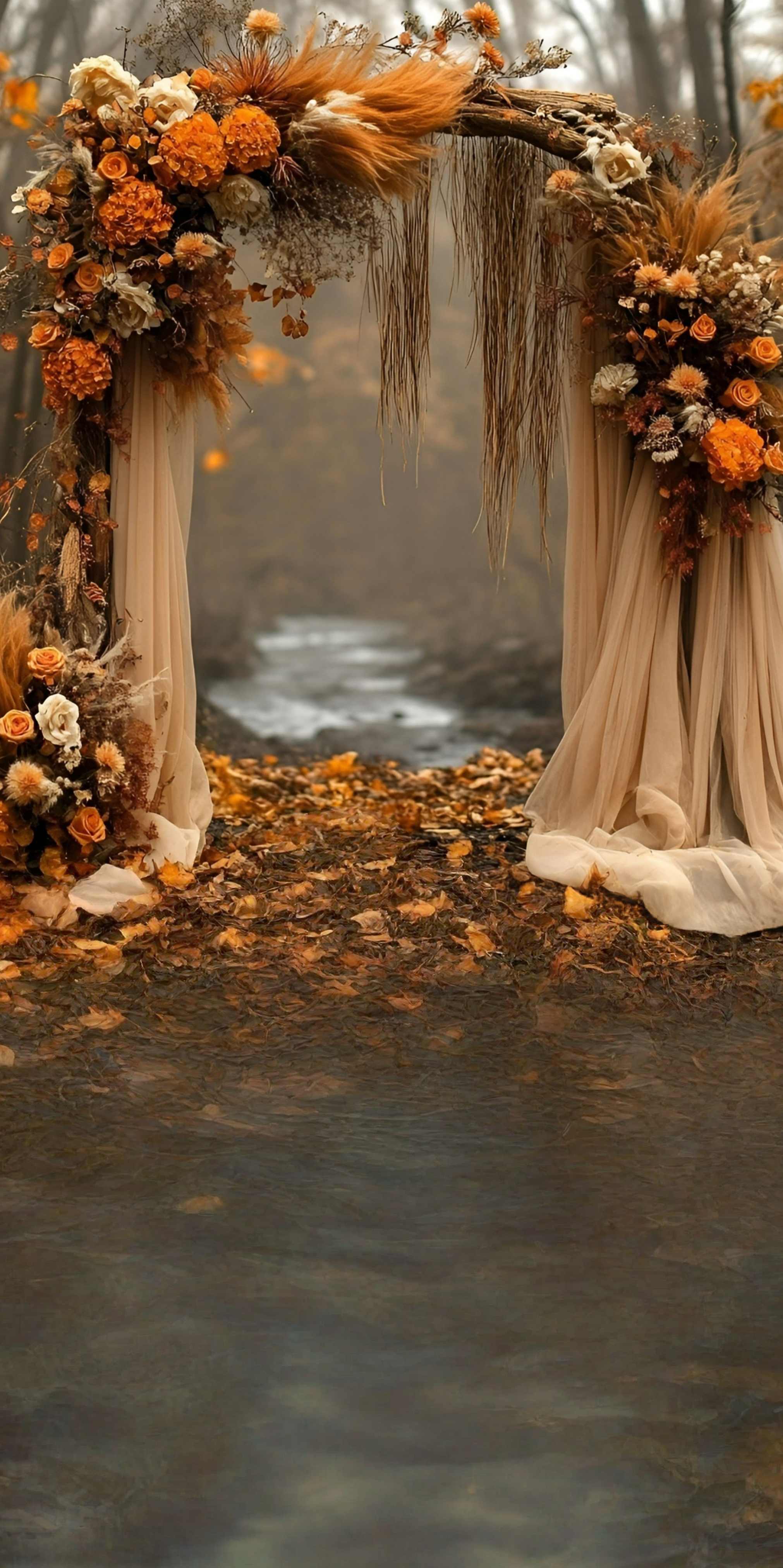 Toile de fond Sweep Automne Photo Rivière Romantique Arche Rustique MRR8-81