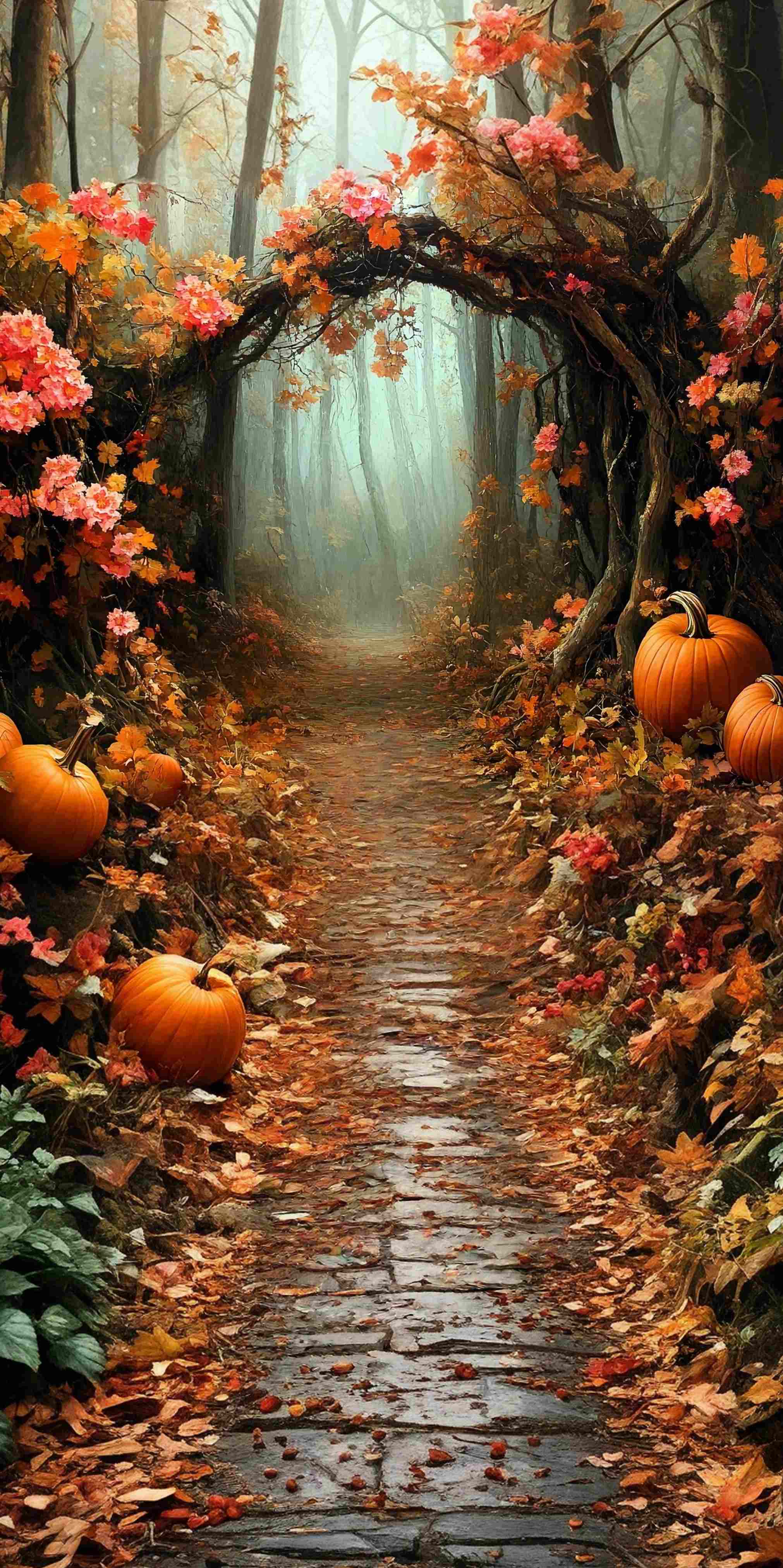 Toile de fond Sweep Automne Tunnel Forêt Citrouilles MRR8-84