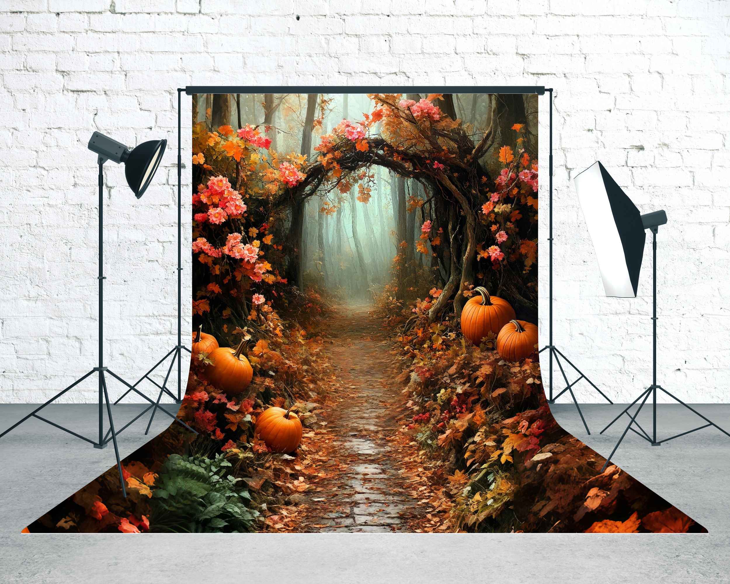 Toile de fond Sweep Automne Tunnel Forêt Citrouilles MRR8-84