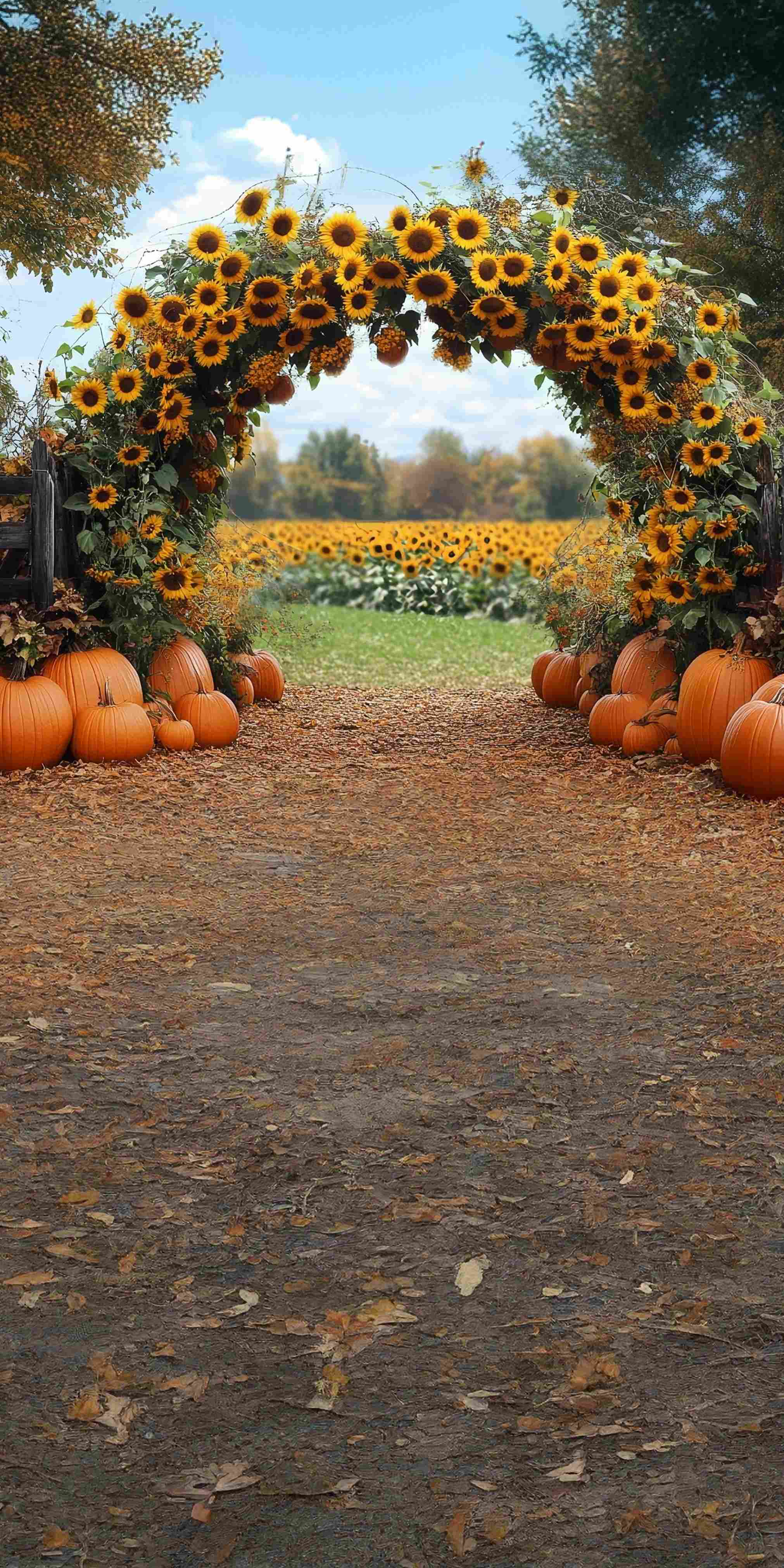 Toile de fond Sweep Automne Arche Tournesols Citrouilles MRR8-86