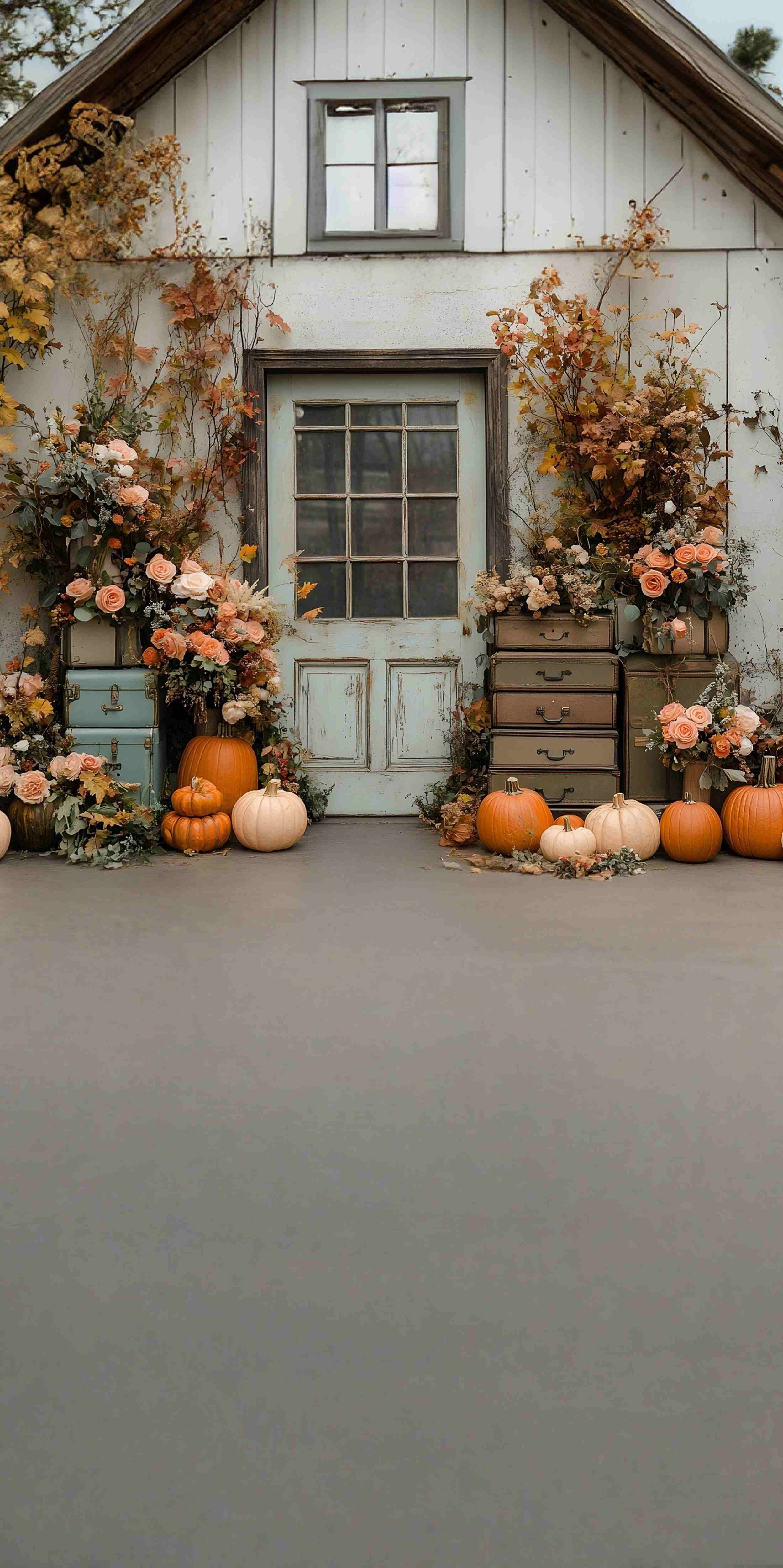 Toile de fond Sweep Western Porche Rustique Floral Citrouilles MRR8-87