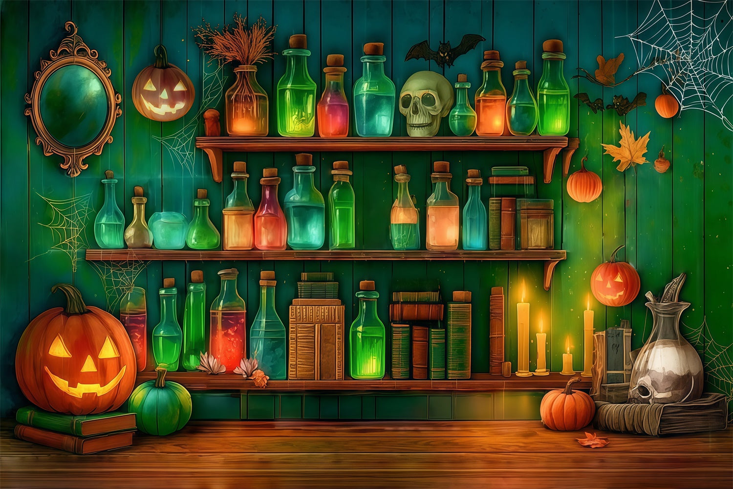 Toile halloween Mur Vert Réactif Chimique Crâne MRR8-9