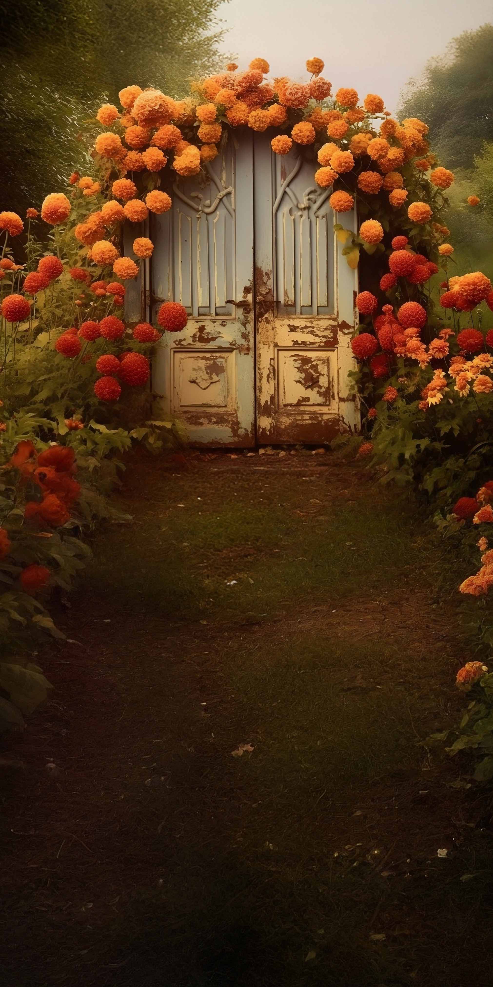 Toile de fond Sweep Automne Porte Vintage Jardin Fleuri MRR8-90