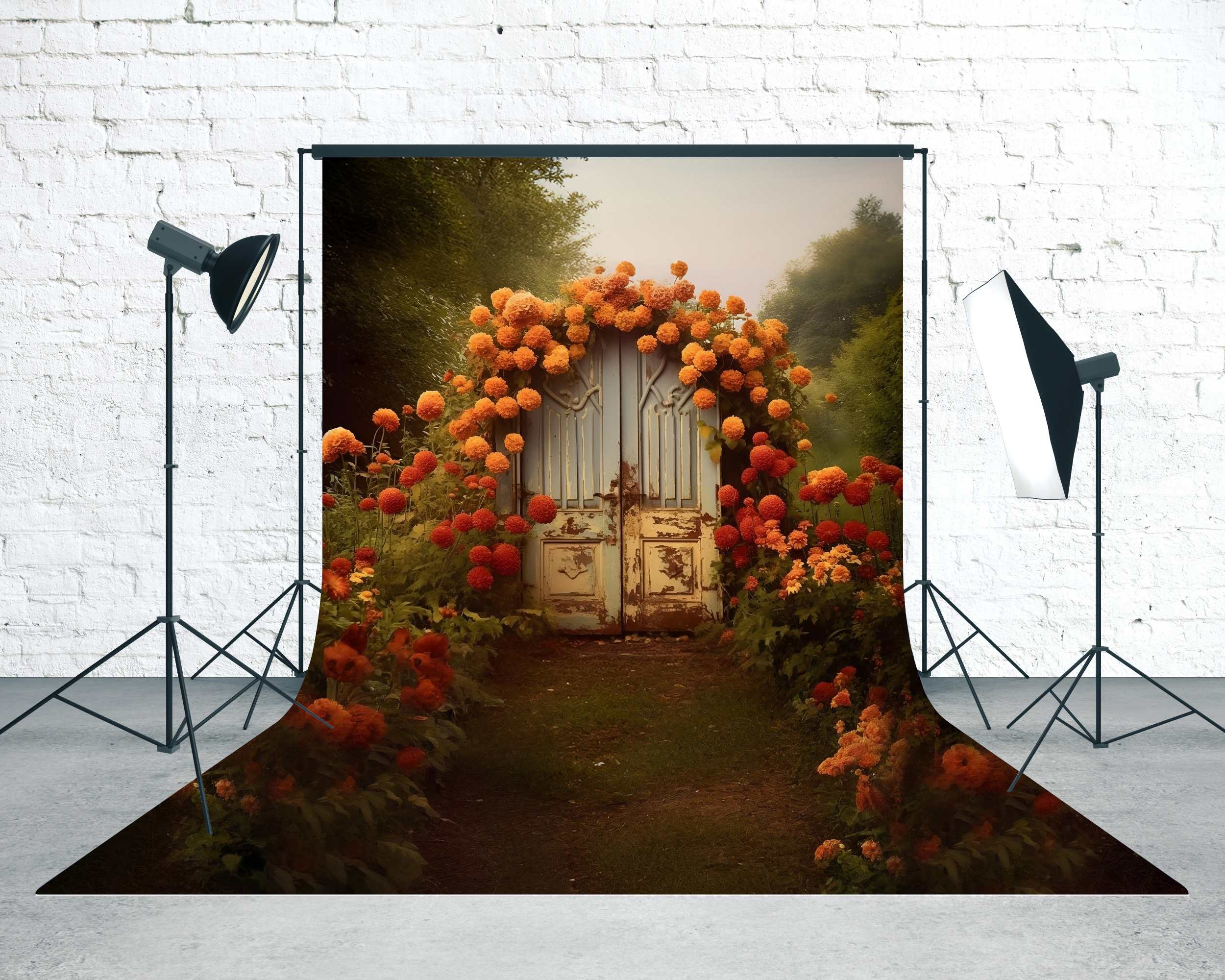 Toile de fond Sweep Automne Porte Vintage Jardin Fleuri MRR8-90