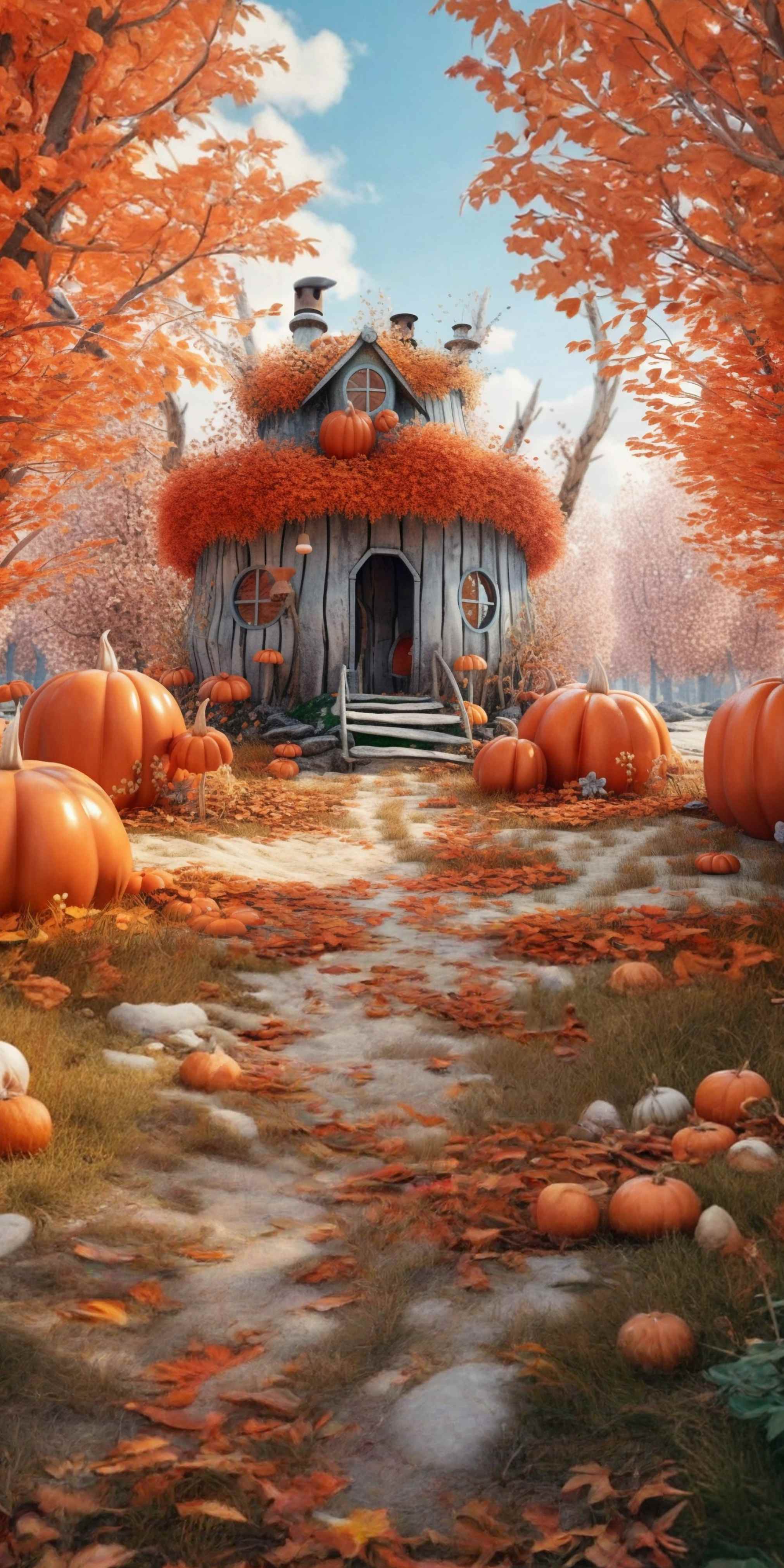 Toile de fond Sweep Automne Allée Maison Citrouilles Enchanteuse MRR8-93