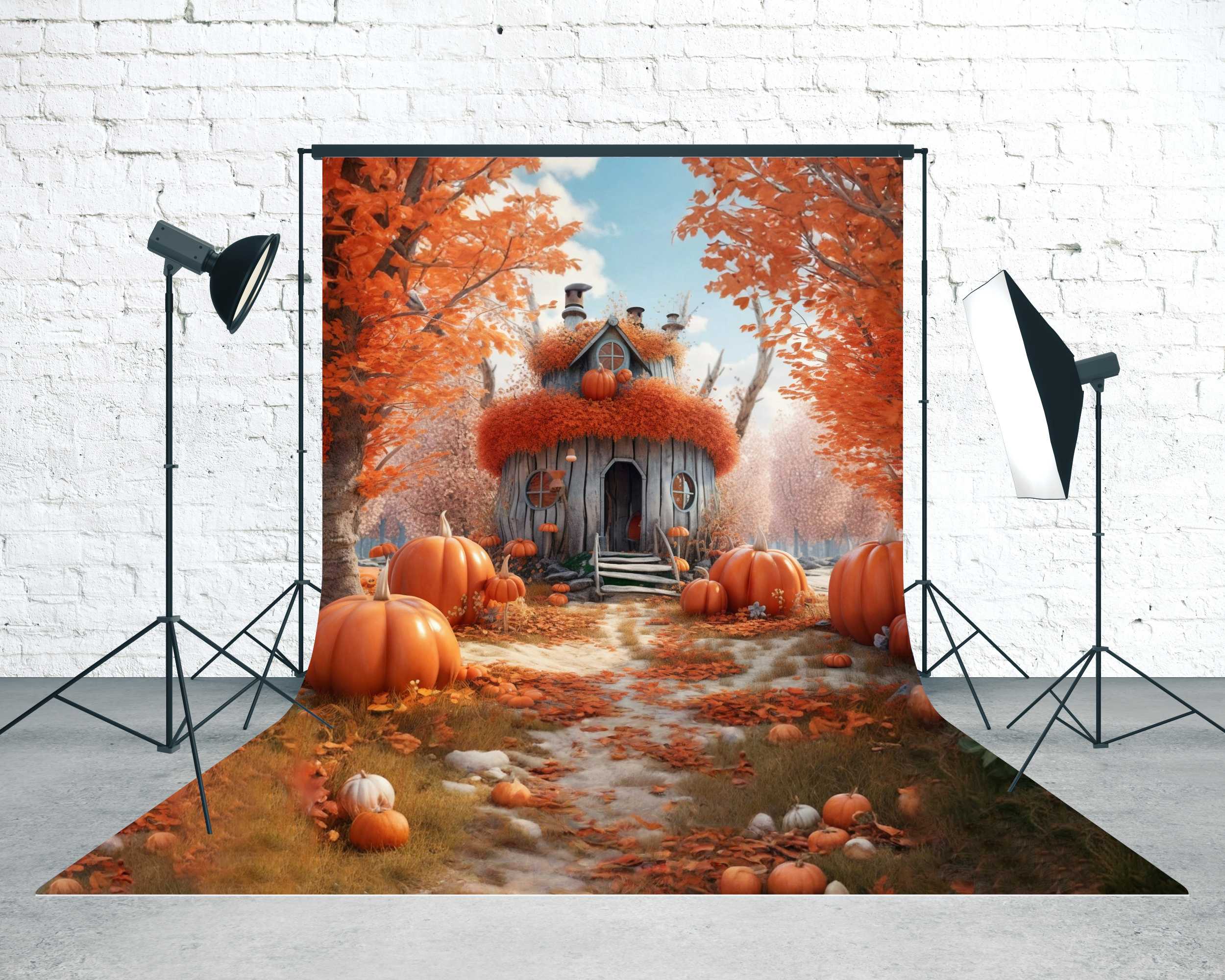 Toile de fond Sweep Automne Allée Maison Citrouilles Enchanteuse MRR8-93