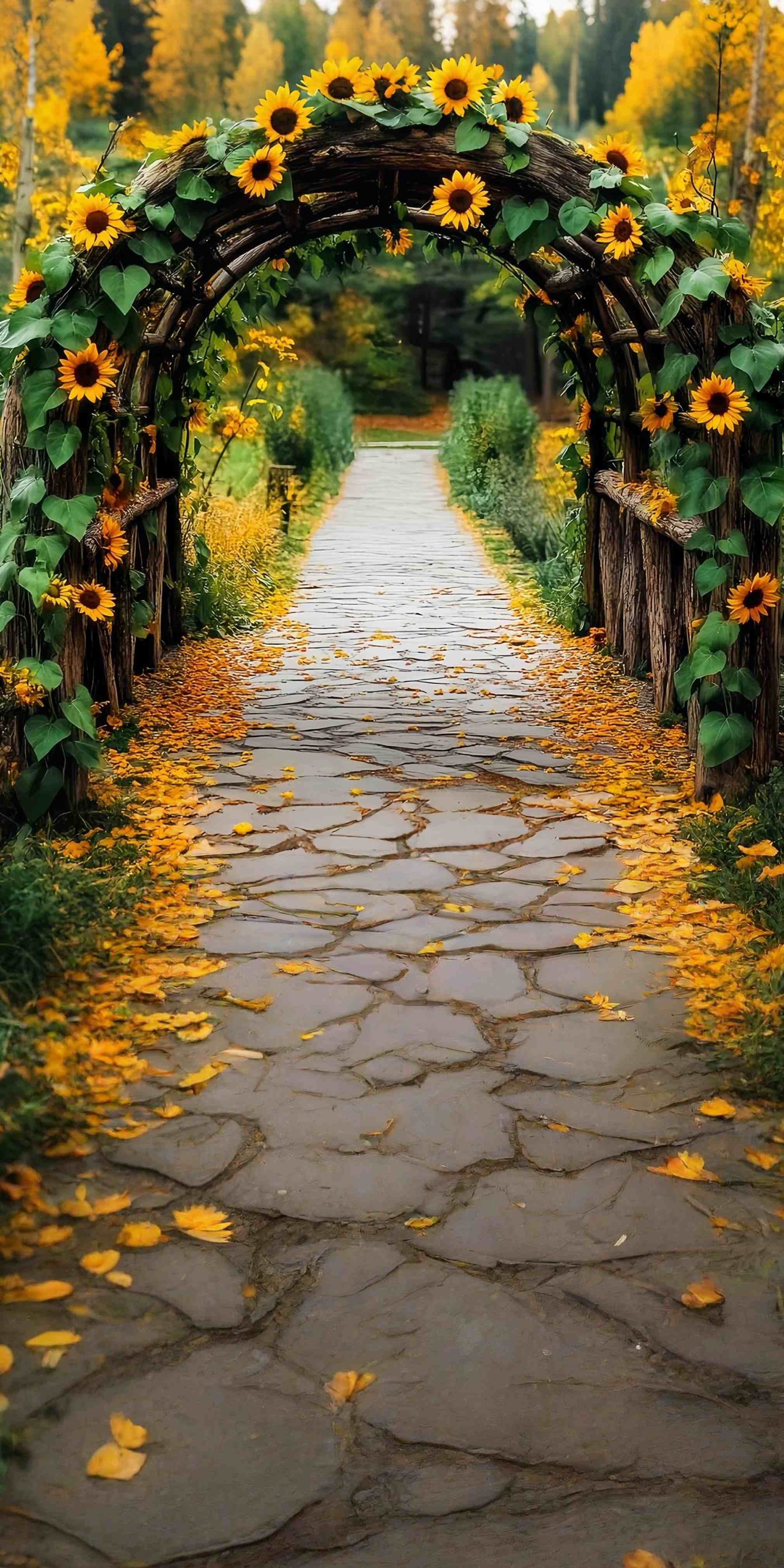 Toile de fond Sweep Automne Arche Rustique Tournesols Sentier MRR8-96