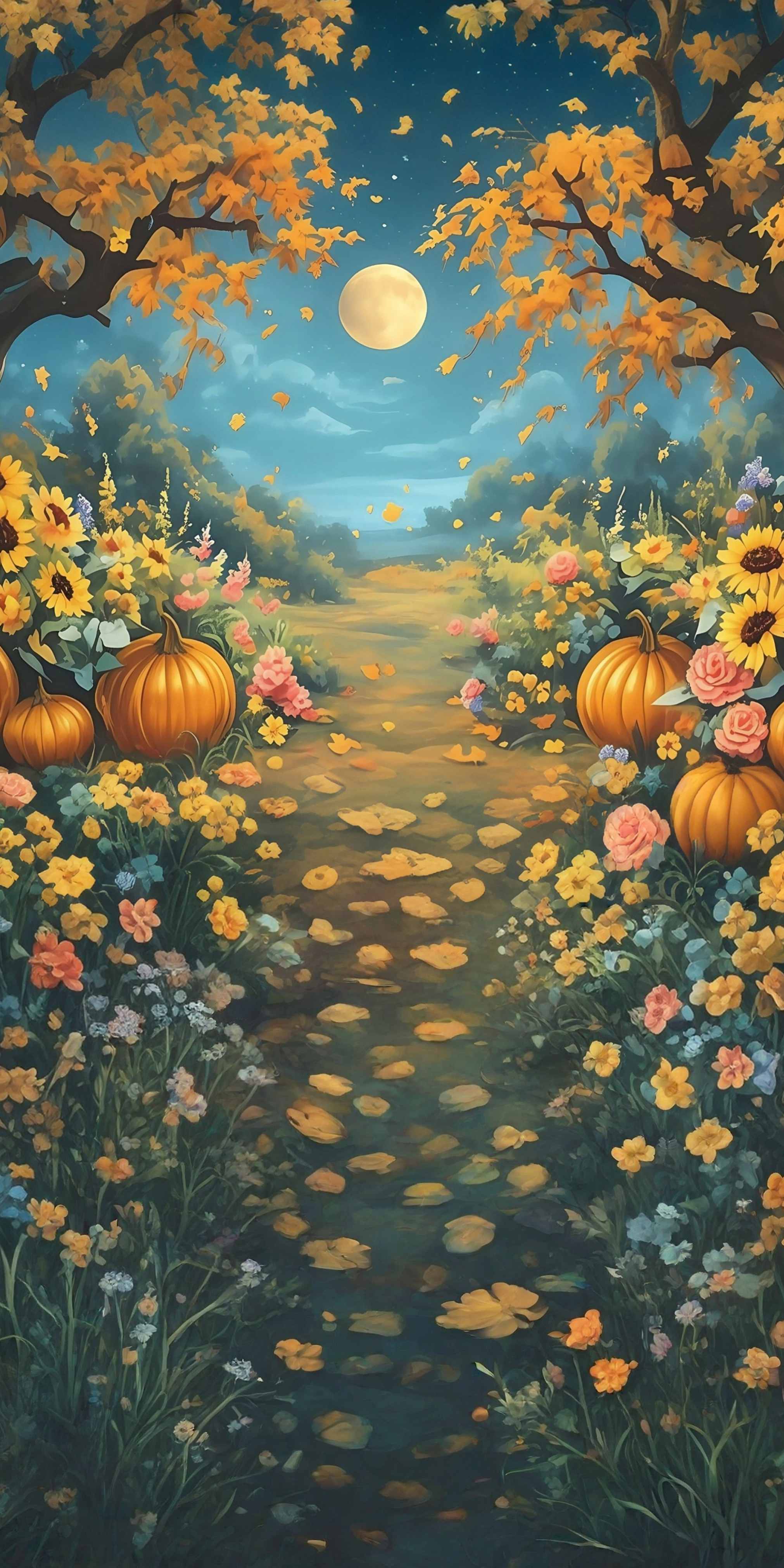 Toile de fond Sweep Automne Photo Jardin Citrouilles Clair de Lune MRR8-97