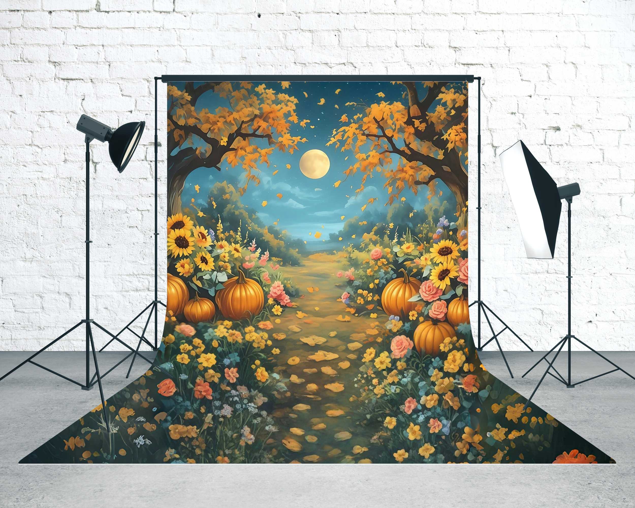 Toile de fond Sweep Automne Photo Jardin Citrouilles Clair de Lune MRR8-97