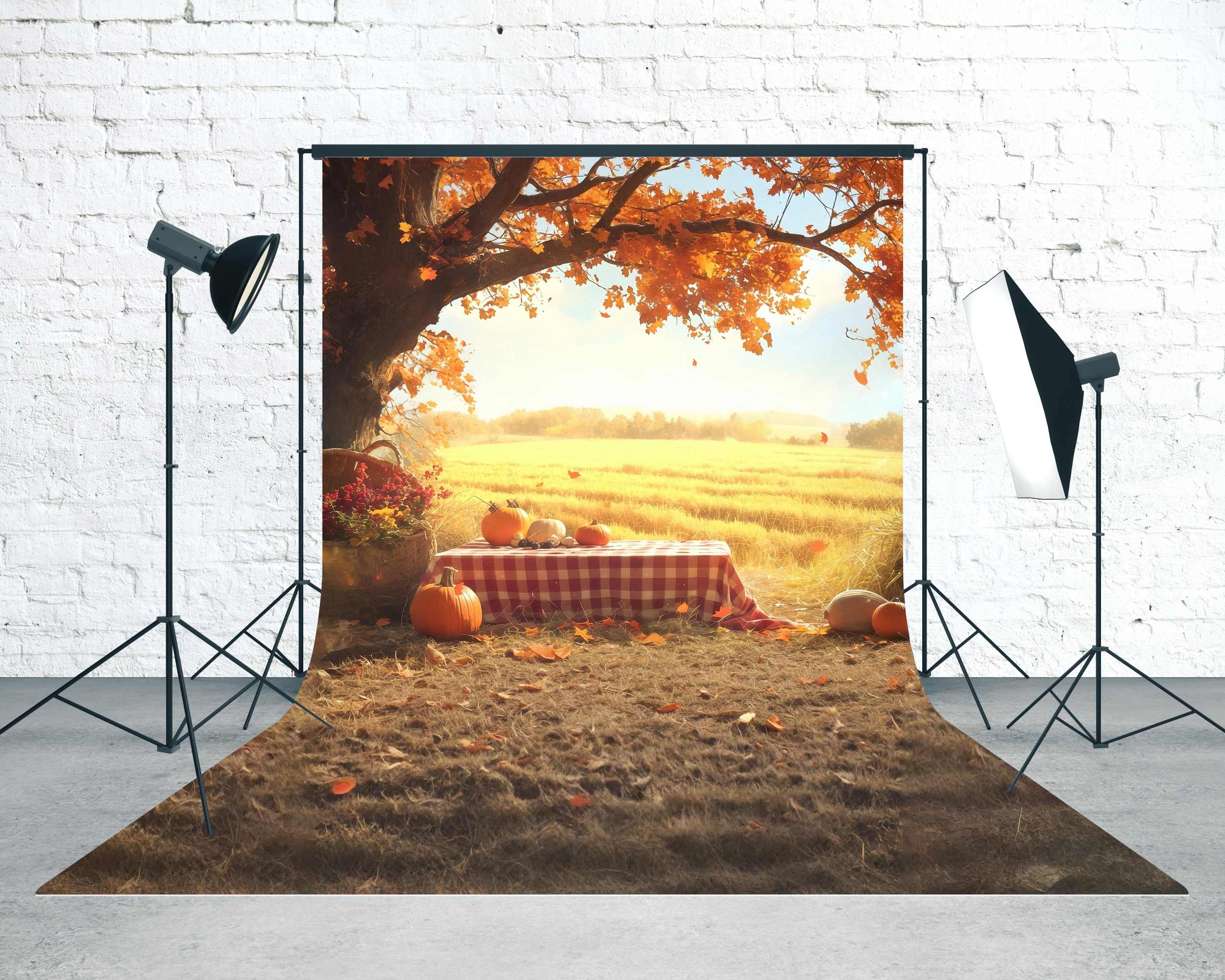 Toile de fond Sweep Automne Champ de Récolte Scène de Pique-Nique MRR8-99