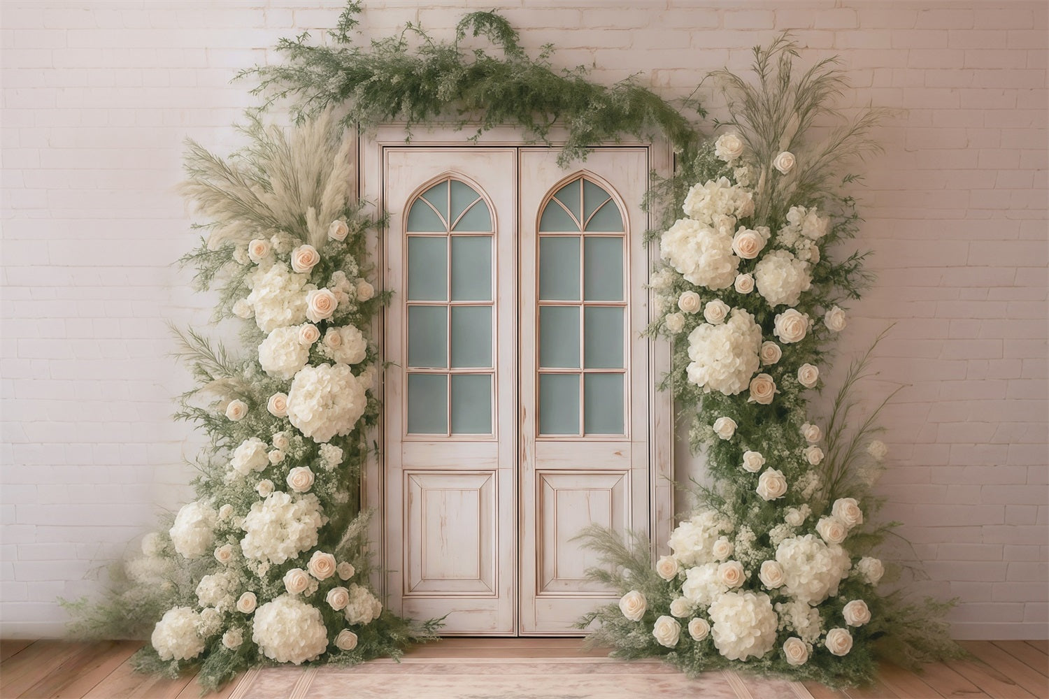 Toile de fond Printemps Roses Blanches Porte Vintage Fleurs MRR9-1