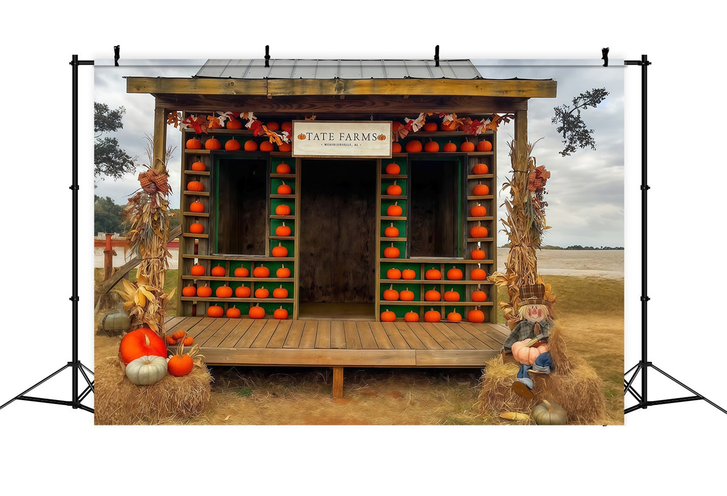 Toile de fond Automne Ferme Citrouilles Rustique Décor Automnal Photo MRR9-100