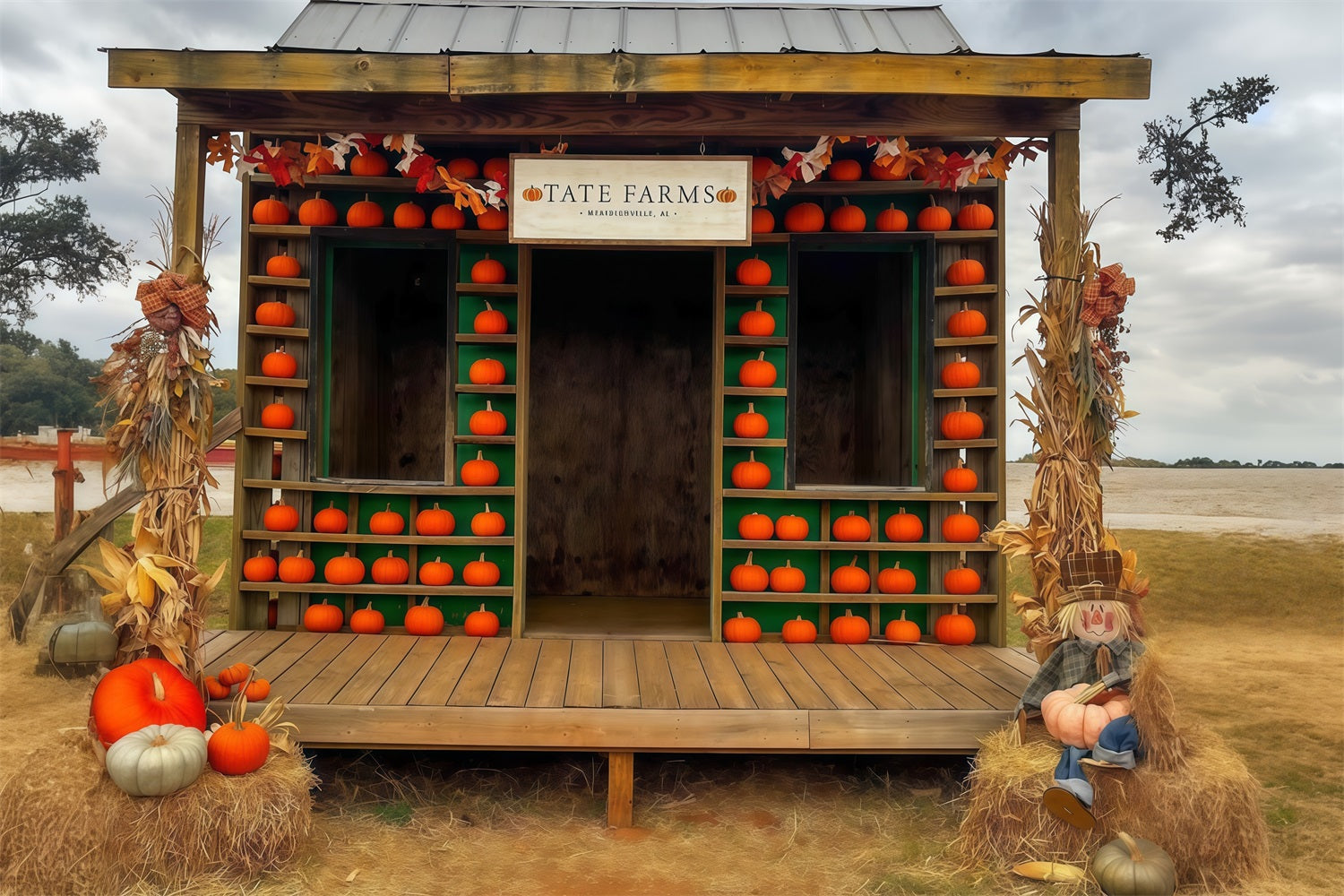 Toile de fond Automne Ferme Citrouilles Rustique Décor Automnal Photo MRR9-100
