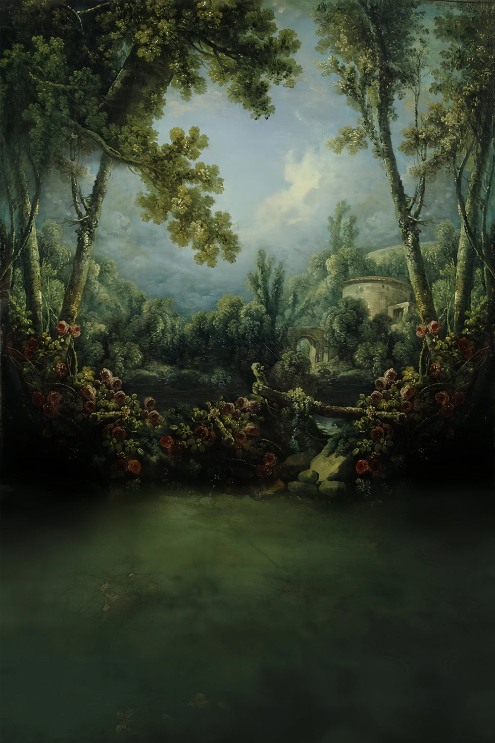 Toile de fond Forêt Jardin Romantique Pont de Pierre Magique Forêt MRR9-101