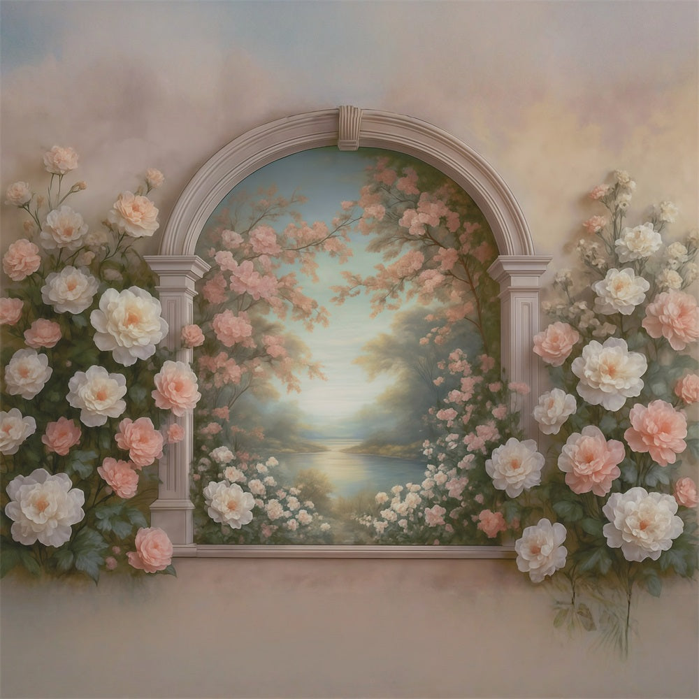 Toile de fond Vintage Mur Arche Florale Pastel Lac Antique MRR9-107