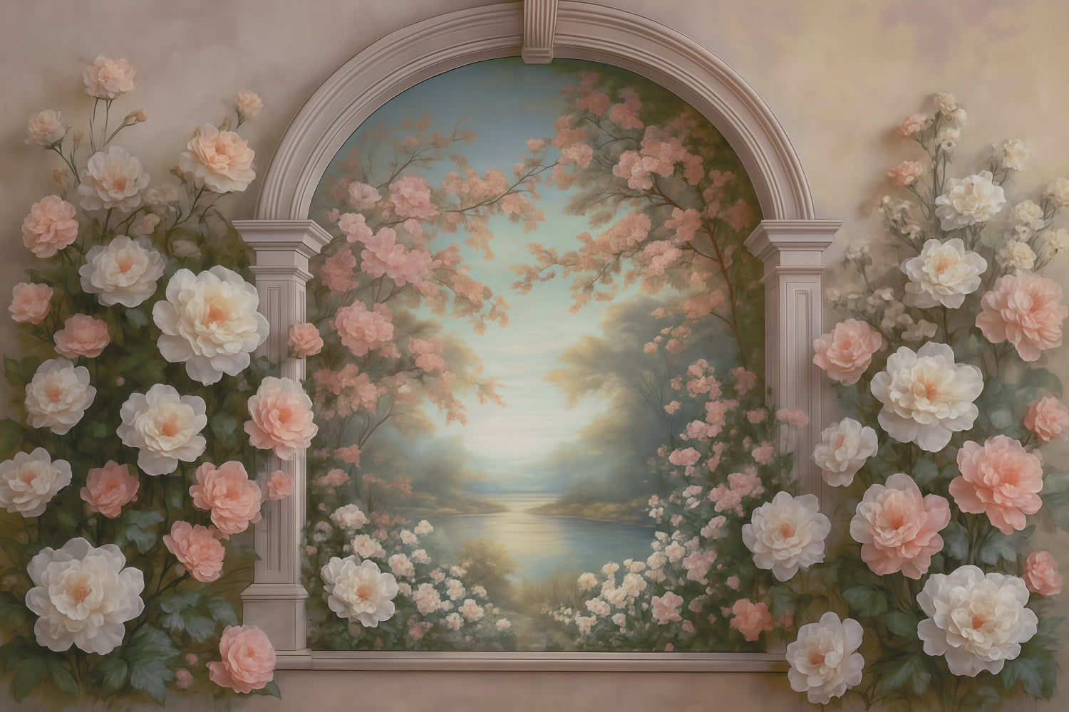 Toile de fond Vintage Mur Arche Florale Pastel Lac Antique MRR9-107
