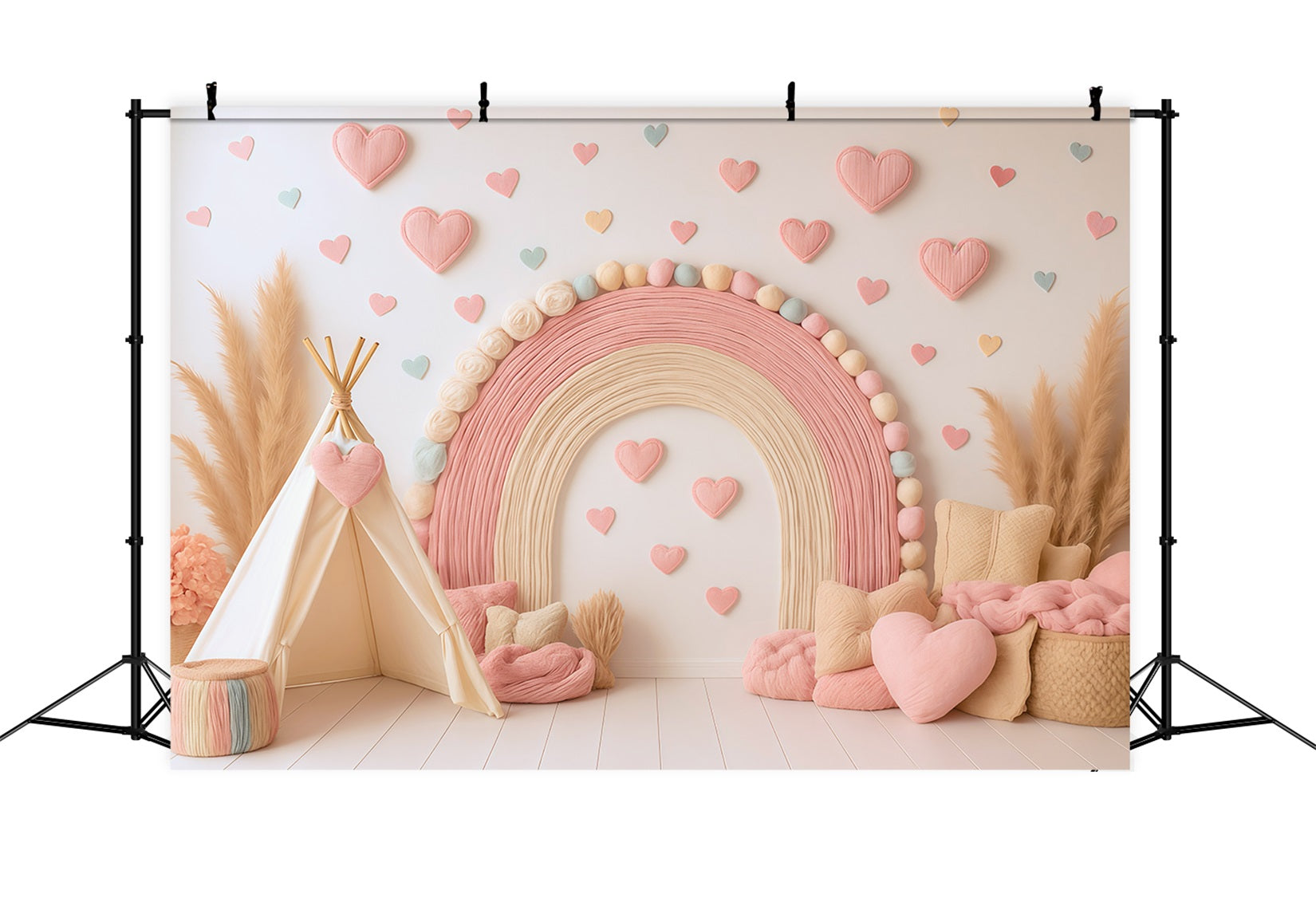 Toile de fond Bohème Arc-en-ciel Rose Cœur Déco MRR9-11