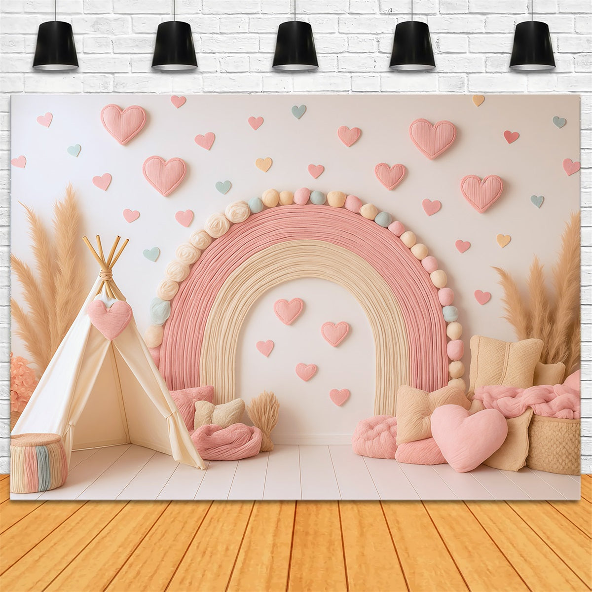 Toile de fond Bohème Arc-en-ciel Rose Cœur Déco MRR9-11