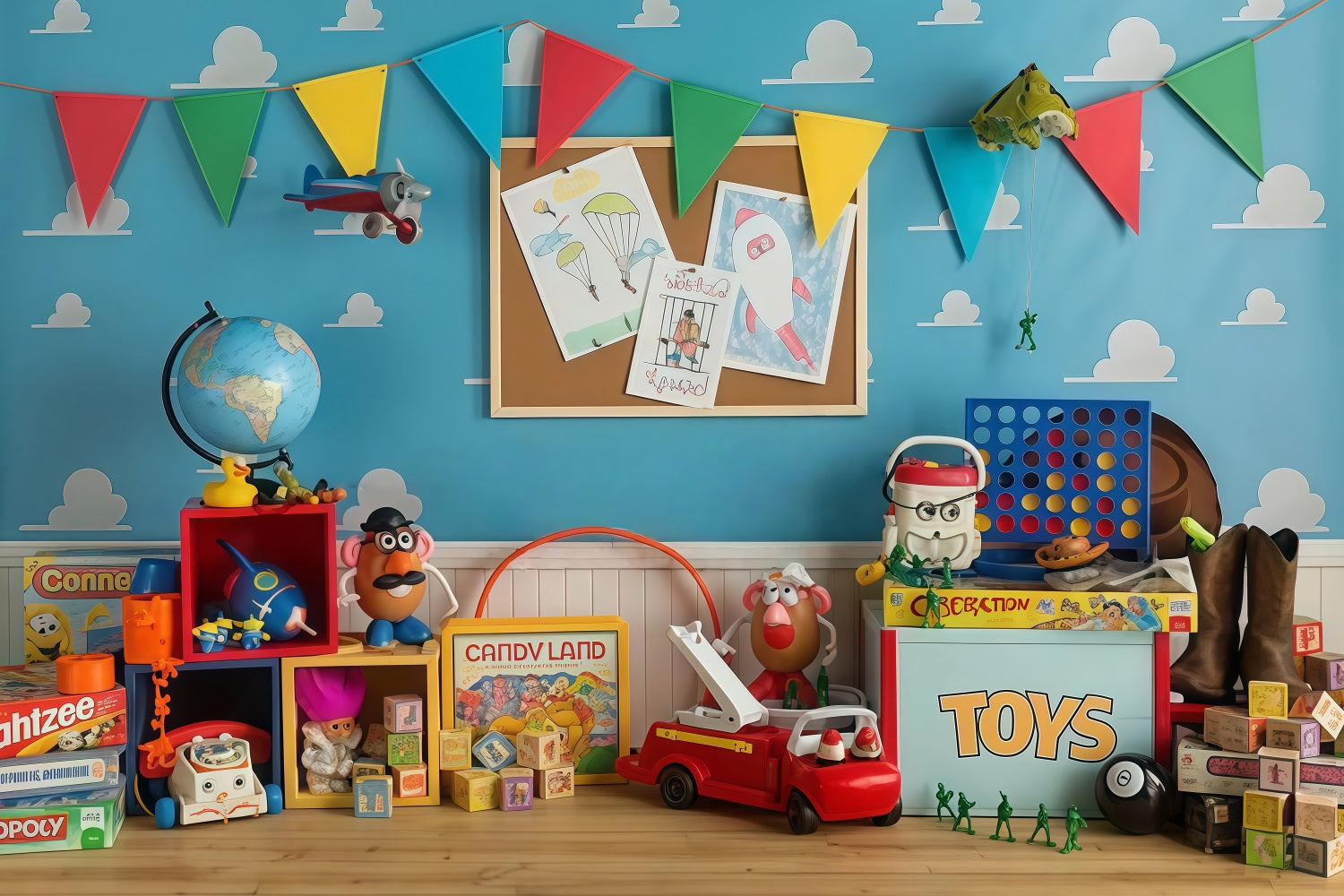 Toile de fond Retour à l’école Salle de Jeux Colorée Histoire Jouets École MRR9-114