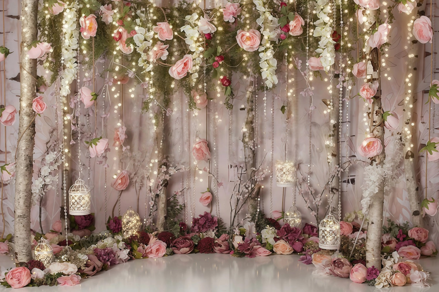 Toile de fond Fleurs Jardin Romantique Lumières Féeriques Saint-Valentin MRR9-116