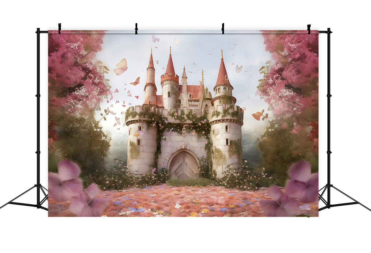 Toile de fond Château Conte de Fées Papillons Château Nouveau-né MRR9-118