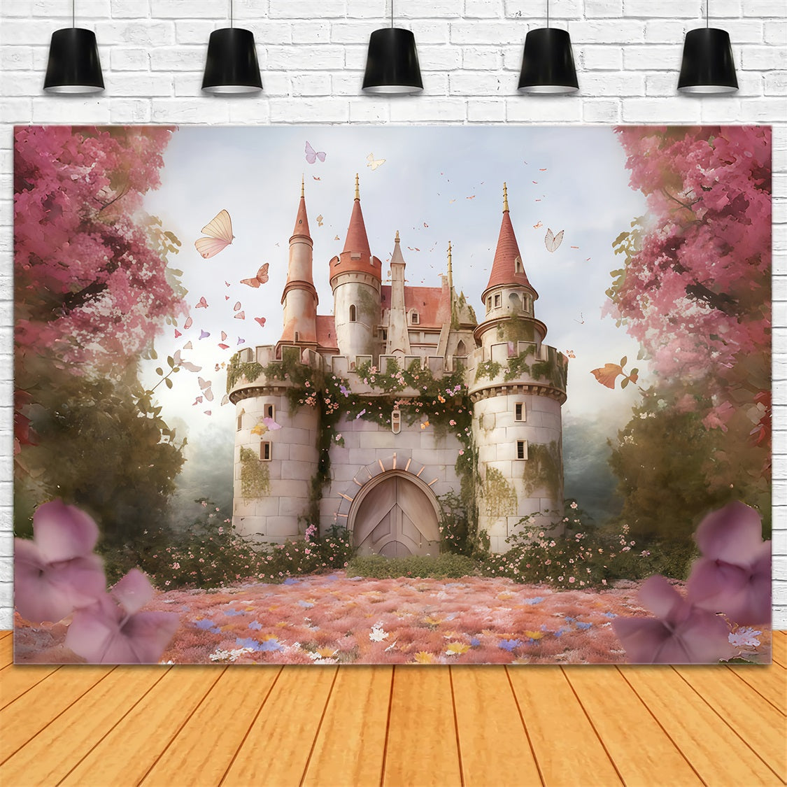 Toile de fond Château Conte de Fées Papillons Château Nouveau-né MRR9-118