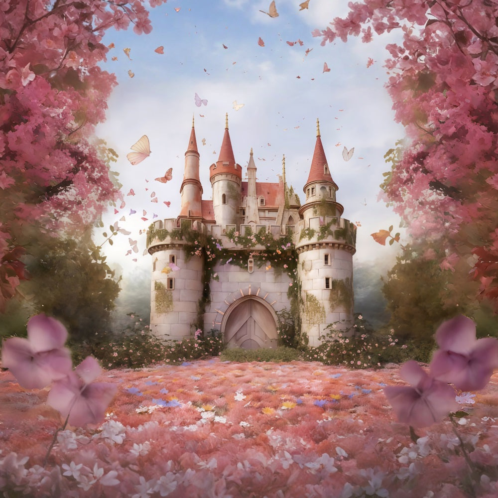 Toile de fond Château Conte de Fées Papillons Château Nouveau-né MRR9-118