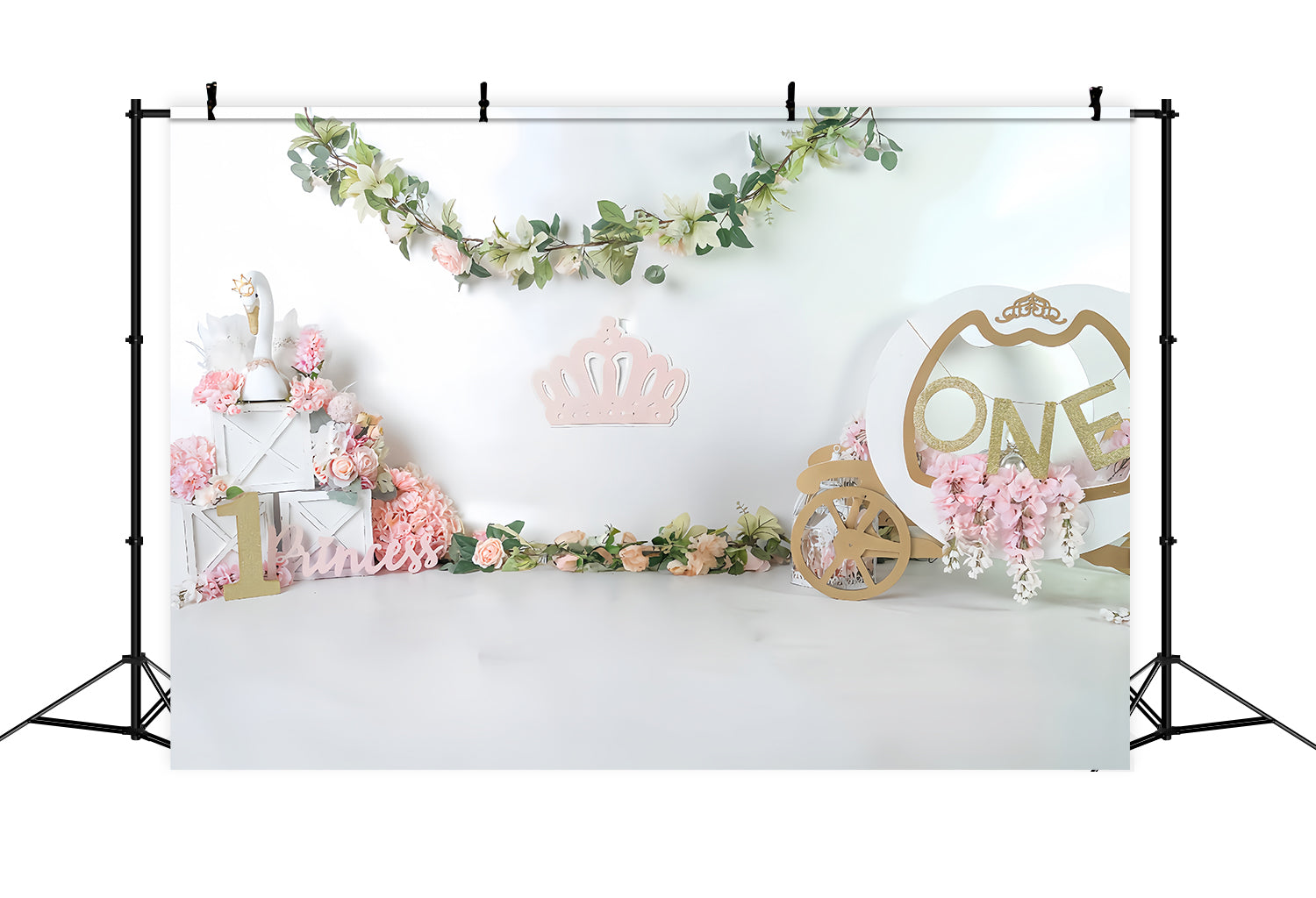 Toile de fond Smash Cake Princesse Cygne Carrosse 1er Anniversaire MRR9-119