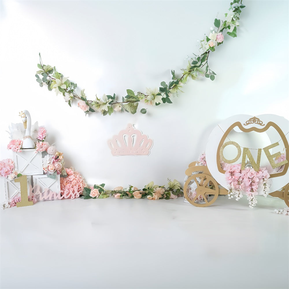 Toile de fond Smash Cake Princesse Cygne Carrosse 1er Anniversaire MRR9-119