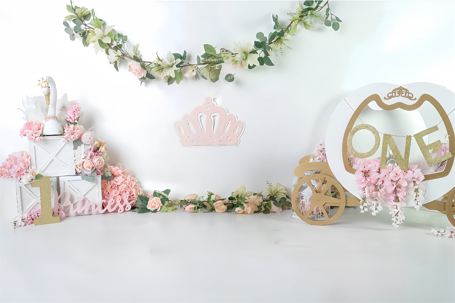 Toile de fond Smash Cake Princesse Cygne Carrosse 1er Anniversaire MRR9-119