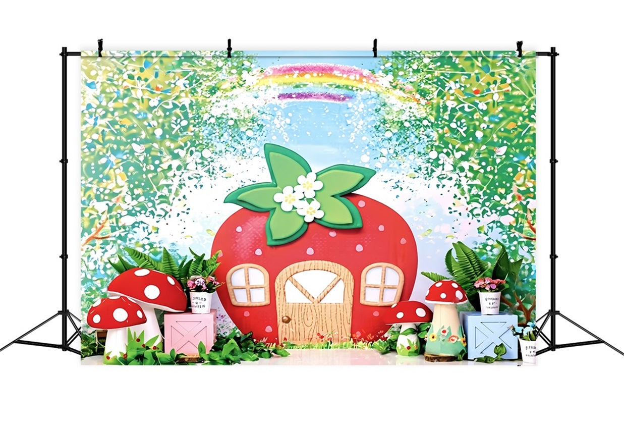 Toile de fond Bébé Maison Fraise Jardin Féerique MRR9-12