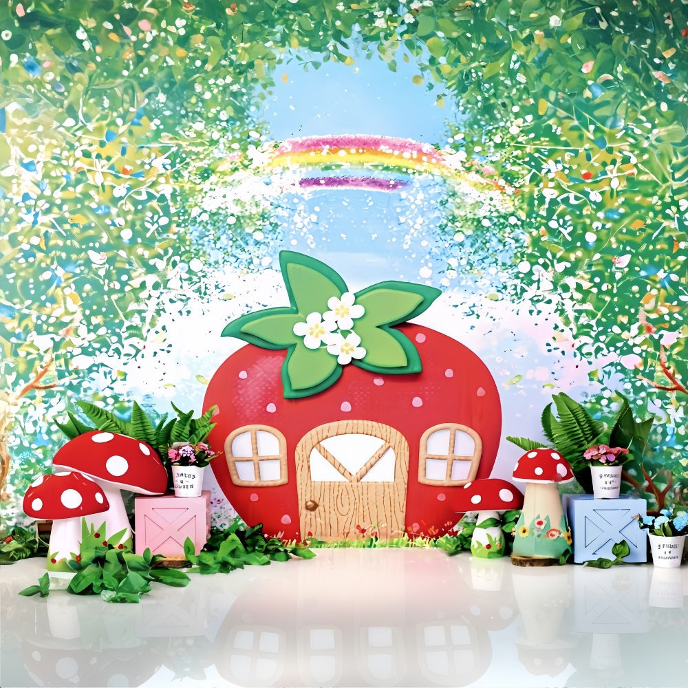 Toile de fond Bébé Maison Fraise Jardin Féerique MRR9-12