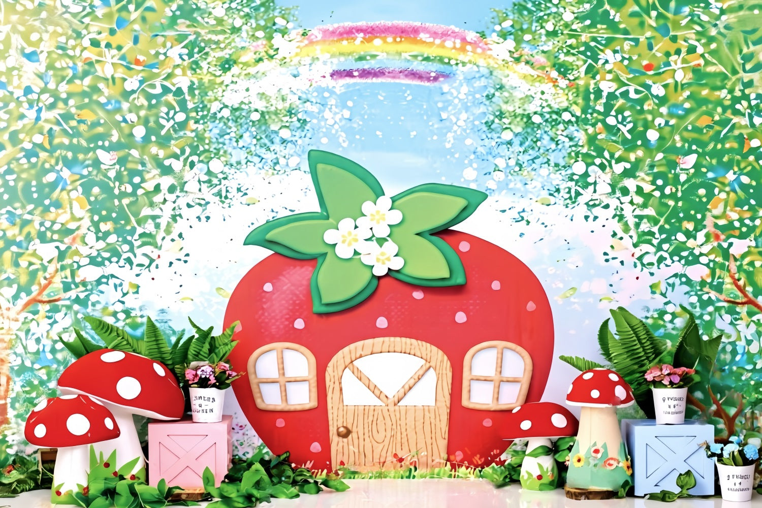 Toile de fond Bébé Maison Fraise Jardin Féerique MRR9-12