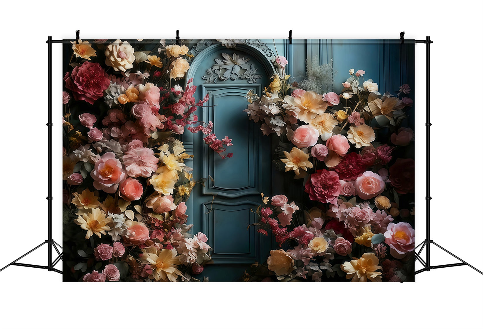 Toile de fond Floral Porte Bleue Fleurs Épanouies Décor Floral MRR9-123