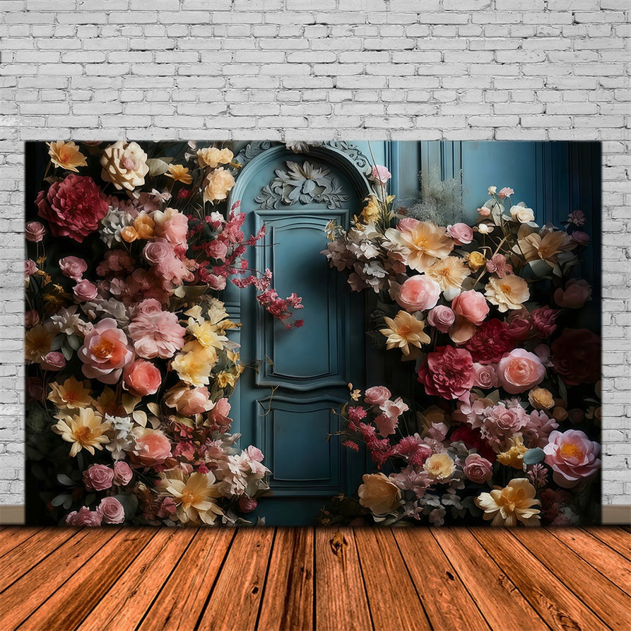 Toile de fond Floral Porte Bleue Fleurs Épanouies Décor Floral MRR9-123