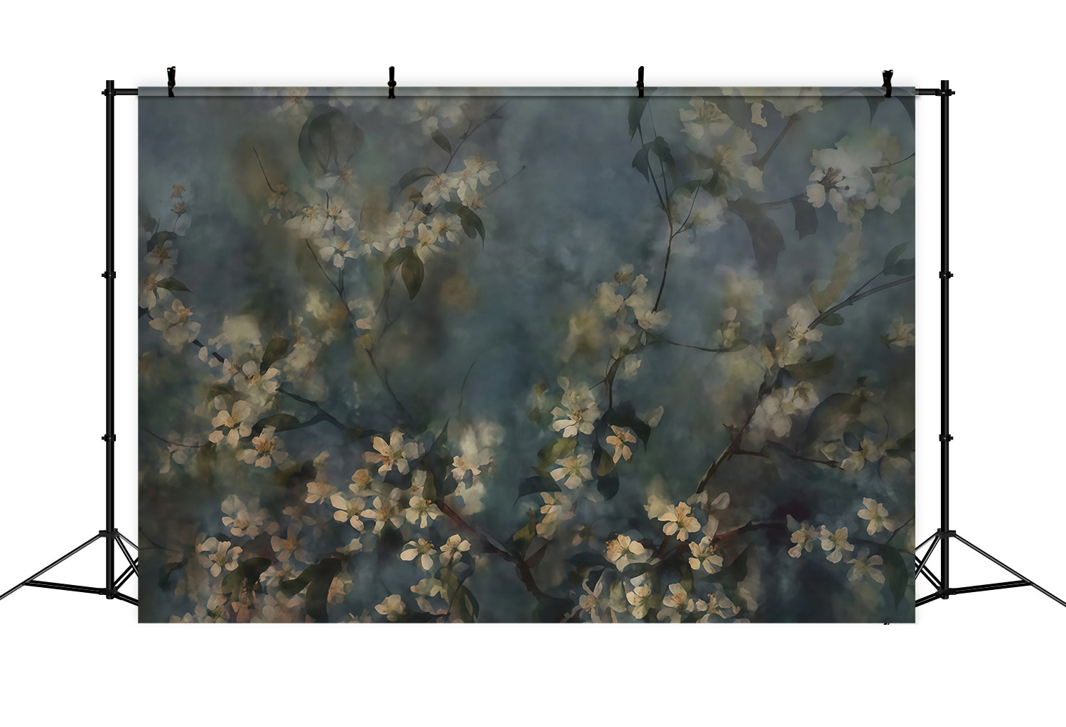 Toile de fond Floral Branches de Fleurs Bleu Nuit Épanouies MRR9-124