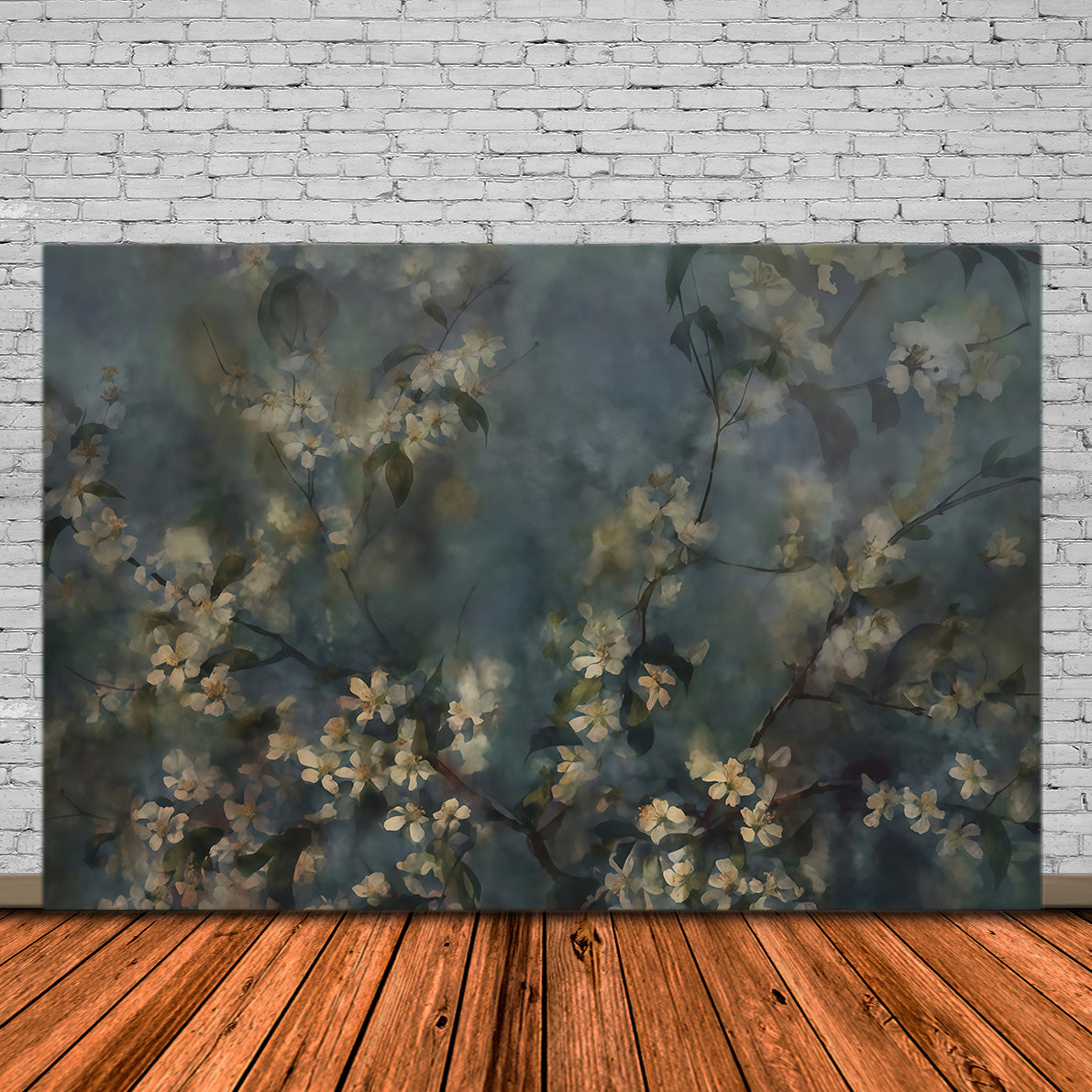 Toile de fond Floral Branches de Fleurs Bleu Nuit Épanouies MRR9-124