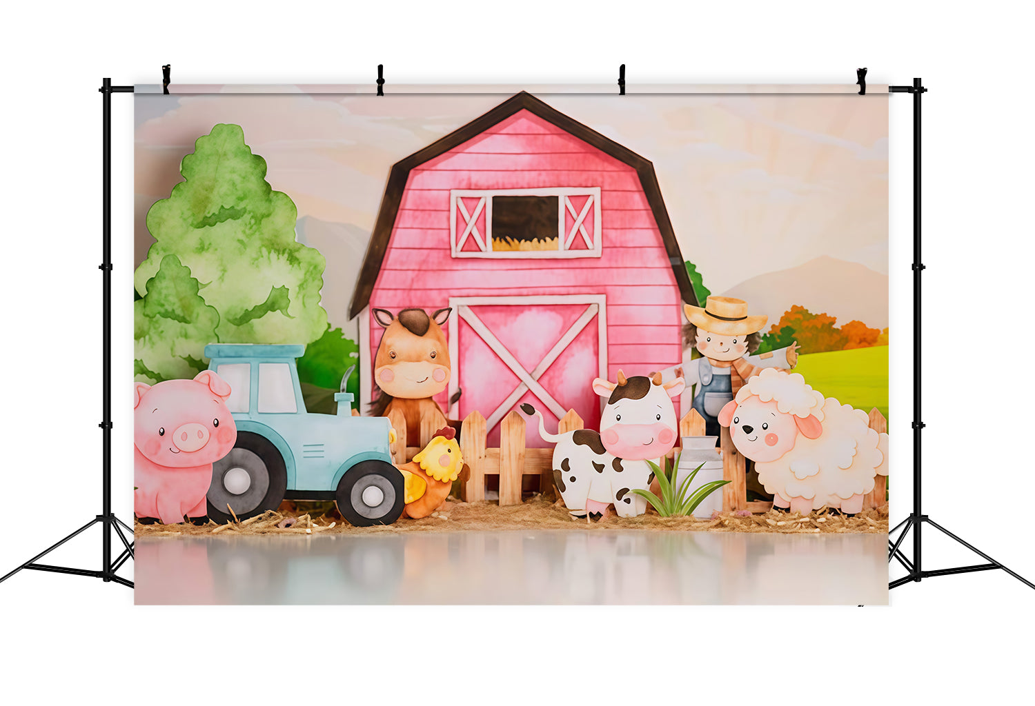 Toile de fond Enfants Ferme Animaux de Dessin Animé Grange Nouveau-né MRR9-125