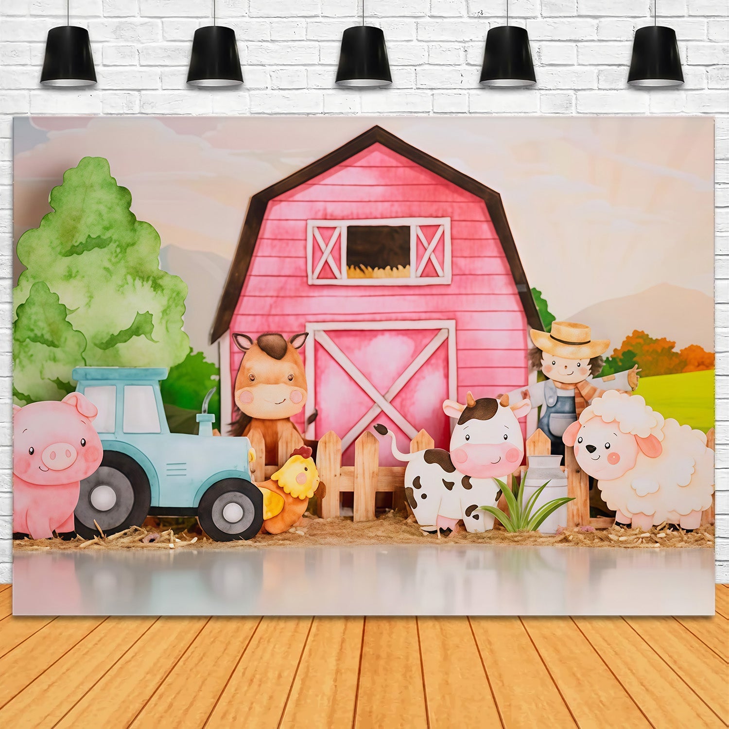 Toile de fond Enfants Ferme Animaux de Dessin Animé Grange Nouveau-né MRR9-125