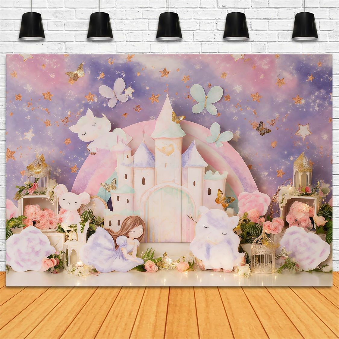 Toile de fond Château de Princesse Château Pastel de Conte Féerique Enfants MRR9-126