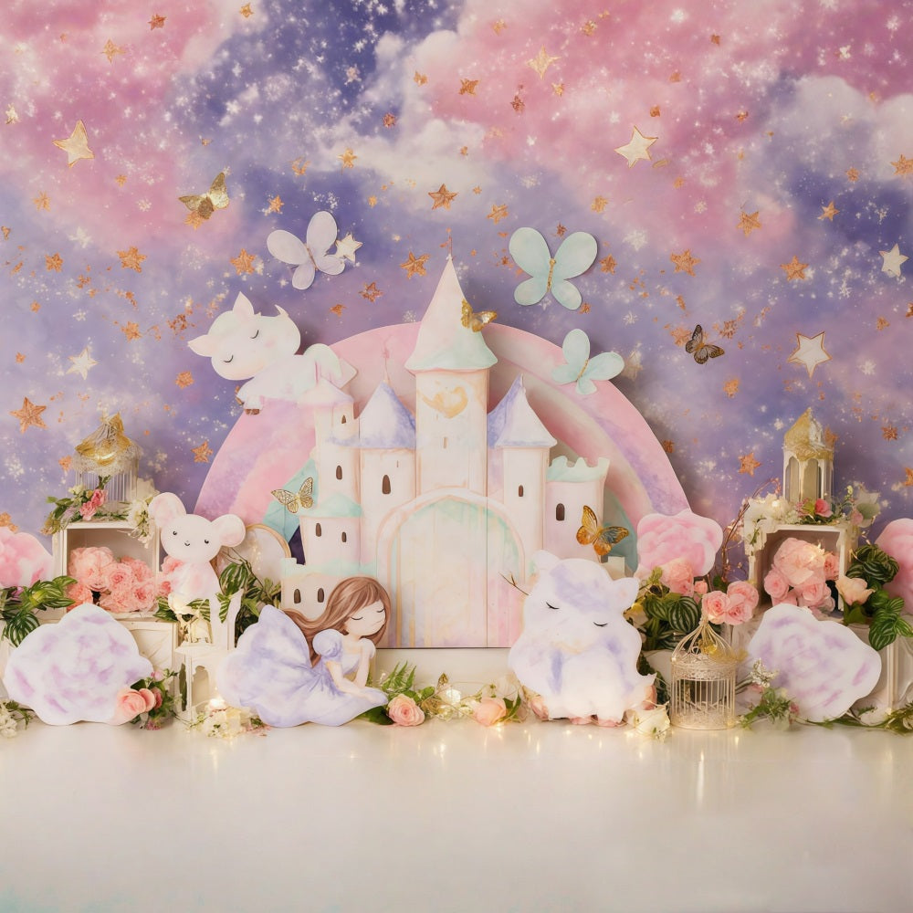 Toile de fond Château de Princesse Château Pastel de Conte Féerique Enfants MRR9-126