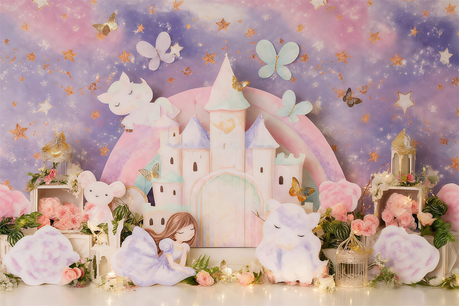 Toile de fond Château de Princesse Château Pastel de Conte Féerique Enfants MRR9-126